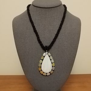 Abalone teardrop pendant w/ Black beaded necklace